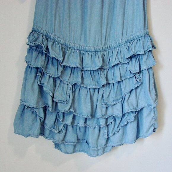 Miss Sixty Dress Y2K Blue Chambray Boho Peasant Ruffled Cowgirl XS Small - Picture 13 of 16
